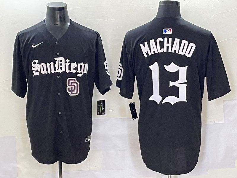 Men 2025 San Diego Padres #13 Machado Black Five generations Joint Name Nike MLB Jersey style 13